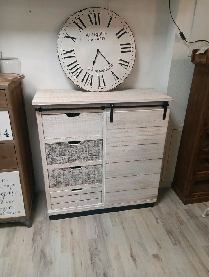 Kommode Lobigny Schiebetür Eisen Vintage White-Washed Finish