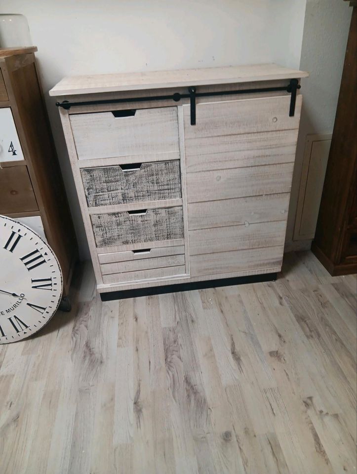 Kommode Lobigny Schiebetür Eisen Vintage White-Washed Finish – Bild 5