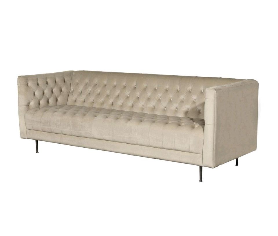 Sofa Whale beige edler Samt Chesterfieldsteppung Edelstahl