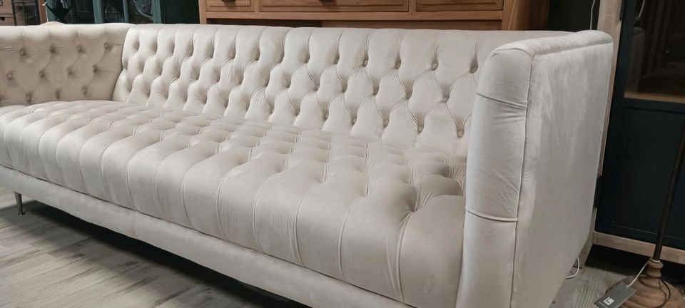 Sofa Whale beige edler Samt Chesterfieldsteppung Edelstahl – Bild 3