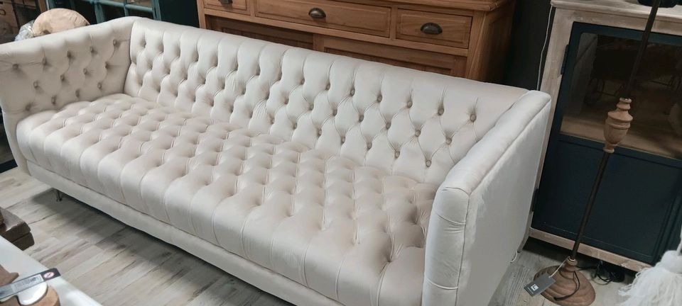Sofa Whale beige edler Samt Chesterfieldsteppung Edelstahl – Bild 4