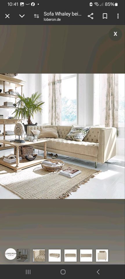 Sofa Whale beige edler Samt Chesterfieldsteppung Edelstahl – Bild 5