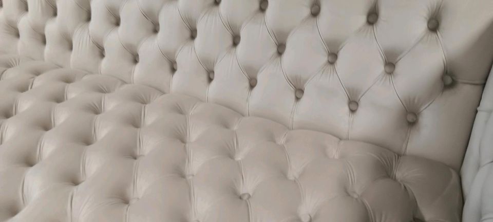 Sofa Whale beige edler Samt Chesterfieldsteppung Edelstahl – Bild 6
