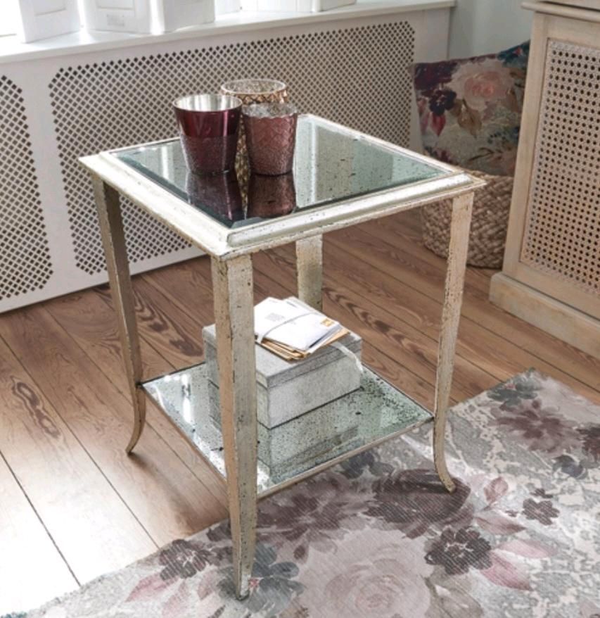 Beistelltisch Ergny Shabby Chic antik silber Glas verspiegelt
