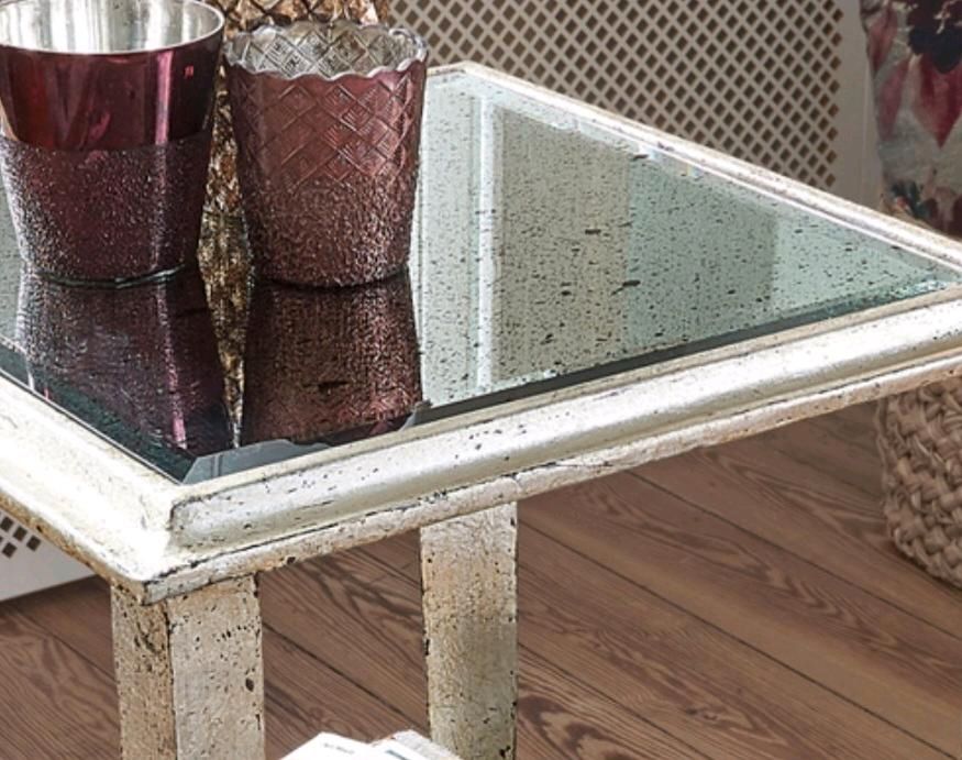 Beistelltisch Ergny Shabby Chic antik silber Glas verspiegelt – Bild 2