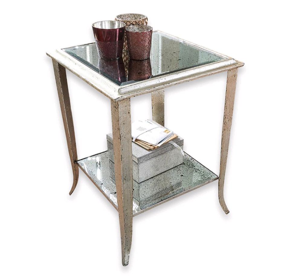 Beistelltisch Ergny Shabby Chic antik silber Glas verspiegelt – Bild 4