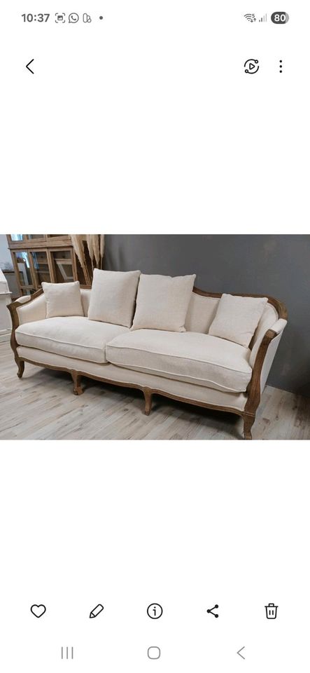 Sofa Moneville Holz leinen Shabby französischer Landhausstil