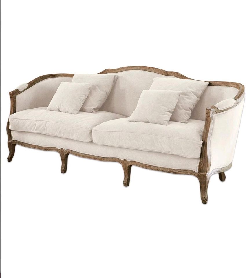 Sofa Moneville Holz leinen Shabby französischer Landhausstil – Bild 2
