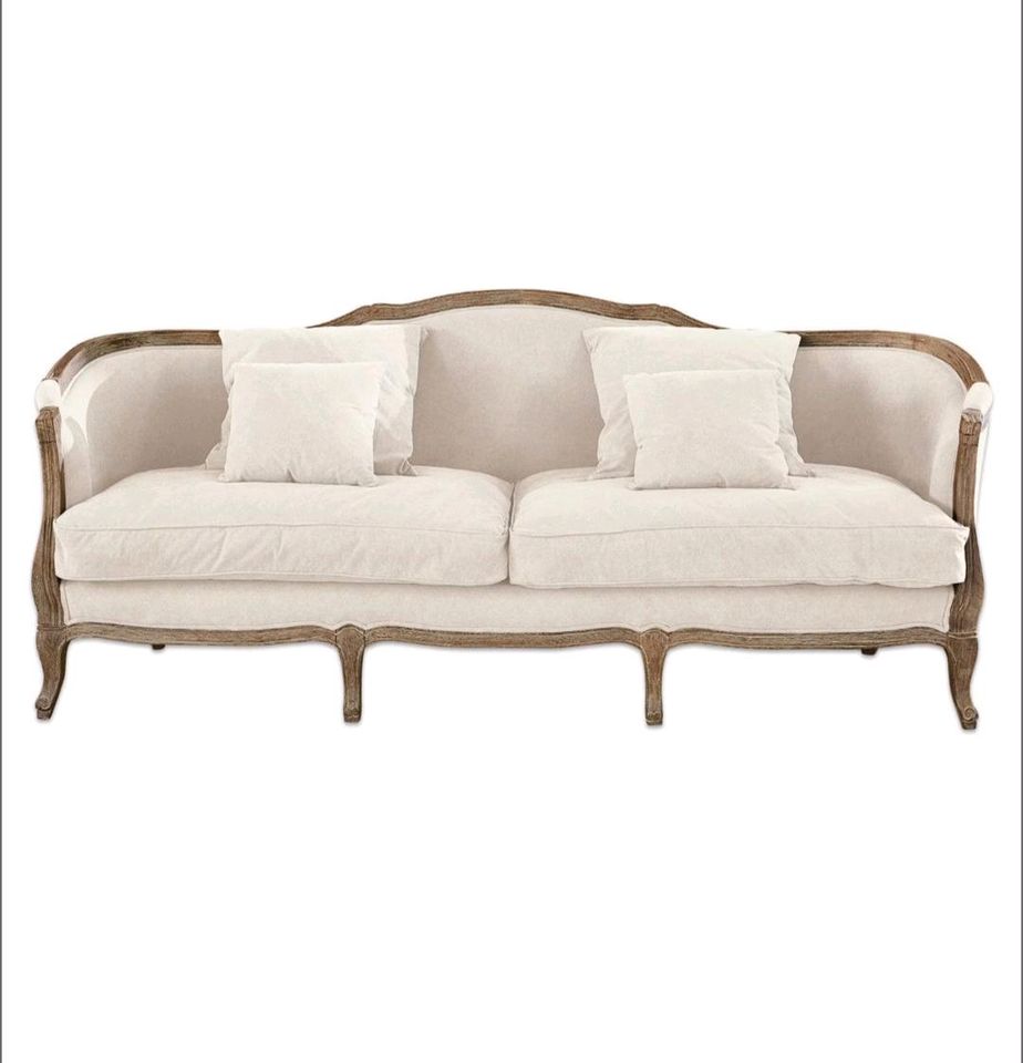 Sofa Moneville Holz leinen Shabby französischer Landhausstil – Bild 3