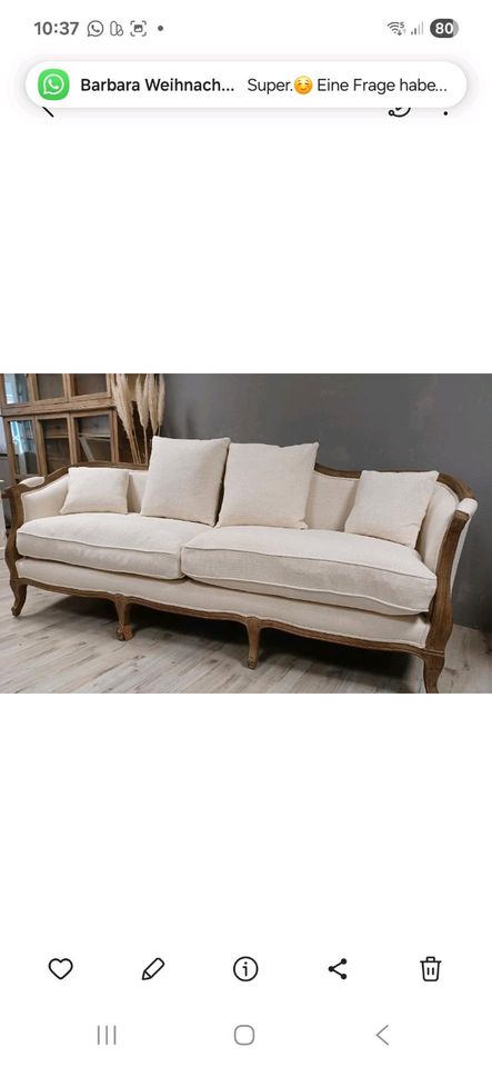 Sofa Moneville Holz leinen Shabby französischer Landhausstil – Bild 5