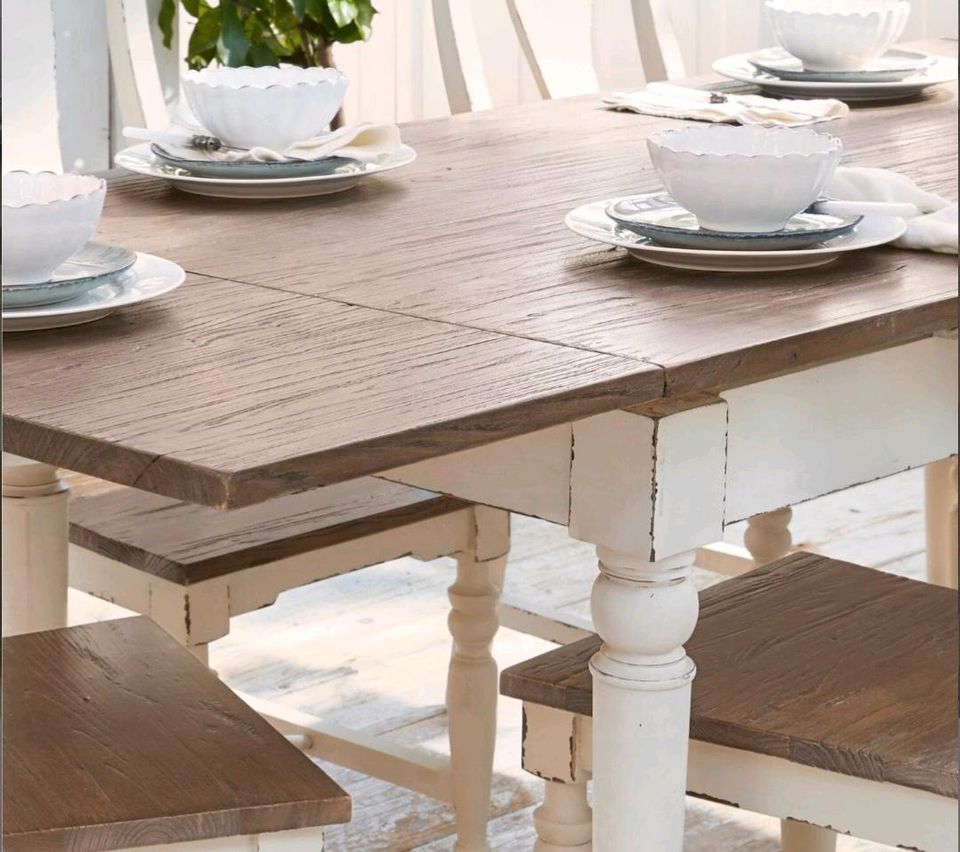 Esstisch Bradford ausziehbar antikweiß braun Shabby Landhausstil – Bild 3
