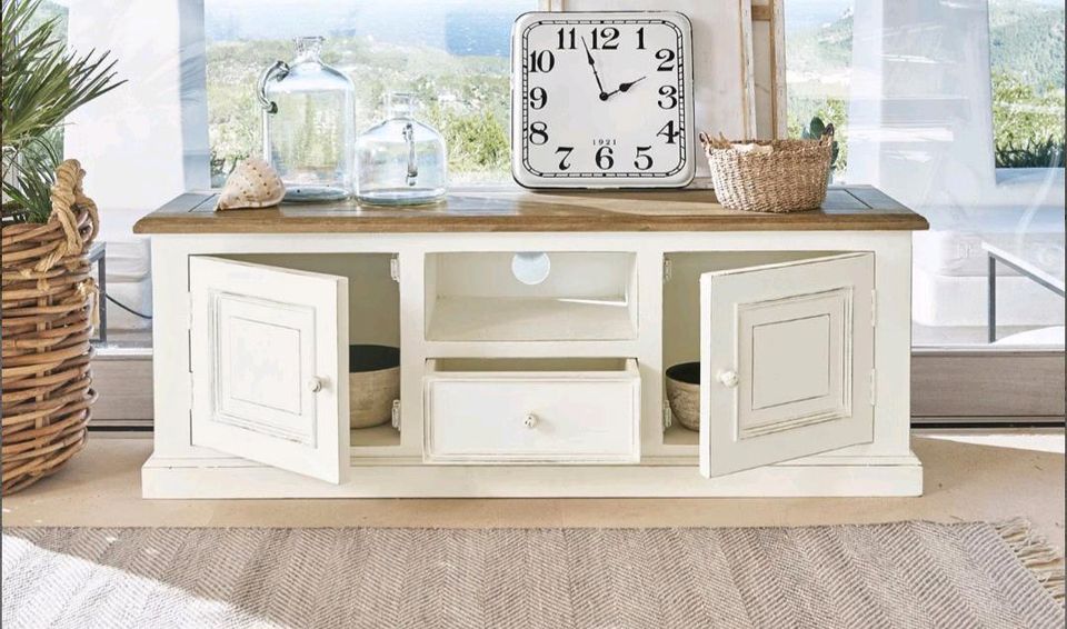 Sideboard Cogolin TV-Schrank Landhausstil antikweiß Mangoholz