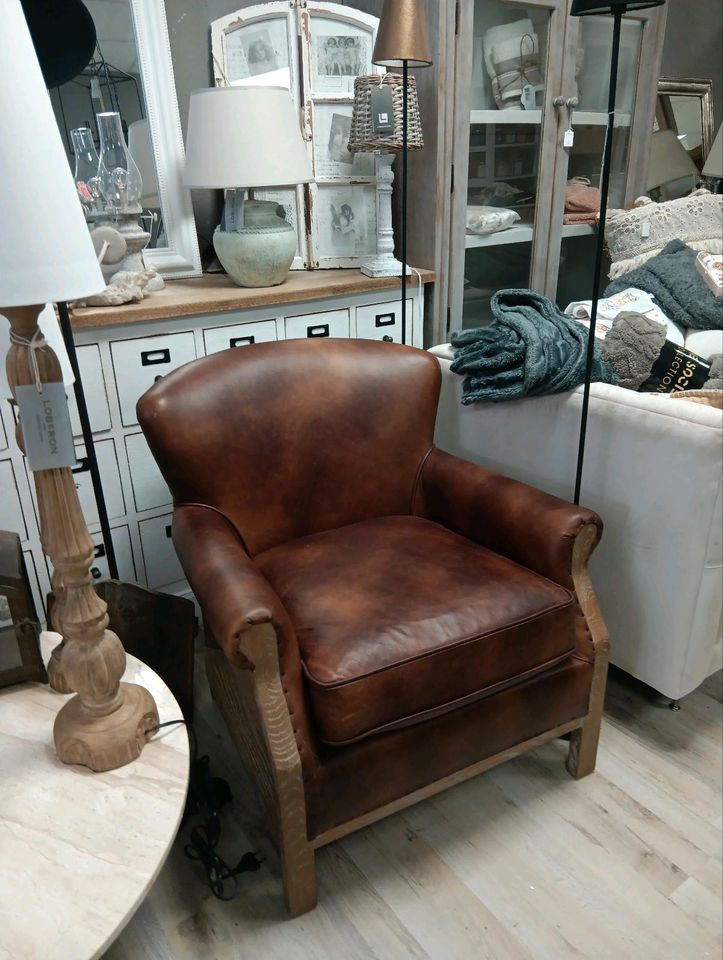 Sessel Banbury Vintage Rindsleder Jute Holz Landhaus Country