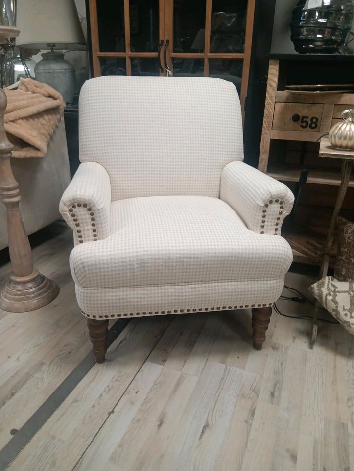 Sessel Danvers Chesterfield beige Karo klassischer Landhausstil – Bild 2