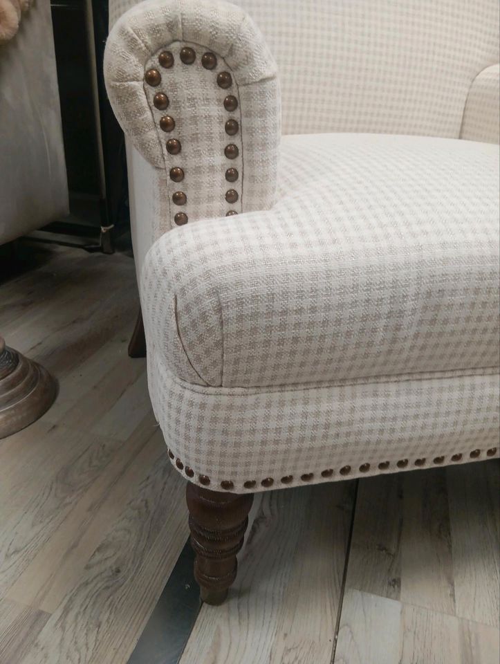 Sessel Danvers Chesterfield beige Karo klassischer Landhausstil – Bild 4