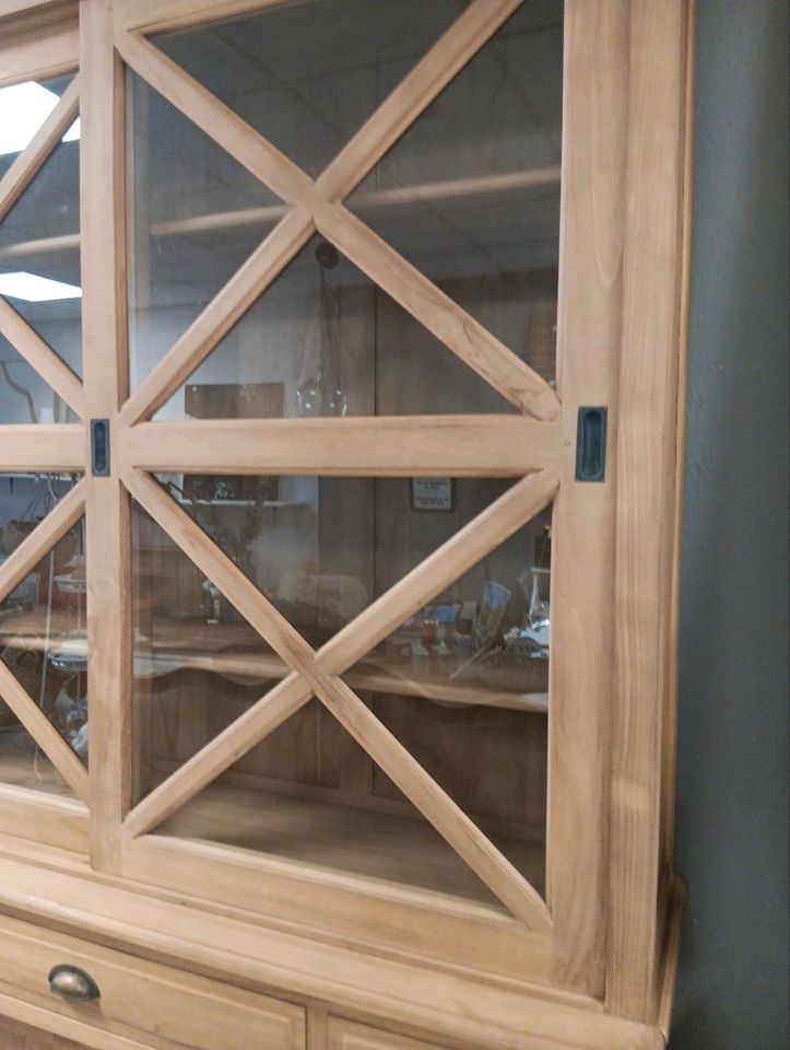 Schrank Kanabec Teakholz Buffet Vitrine Landhausstil Glas – Bild 4