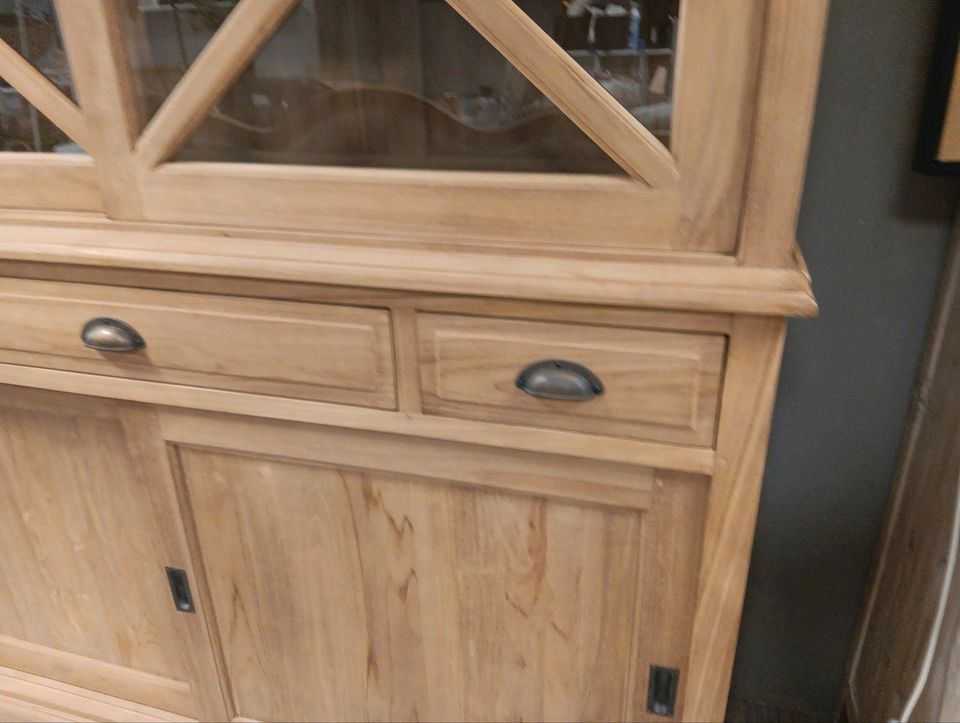 Schrank Kanabec Teakholz Buffet Vitrine Landhausstil Glas – Bild 5