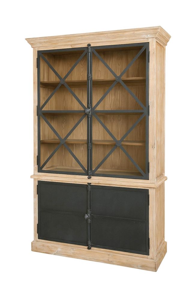 Schrank Kingswin Tannenholz Eisen schwarz Landhausstil Vitrine
