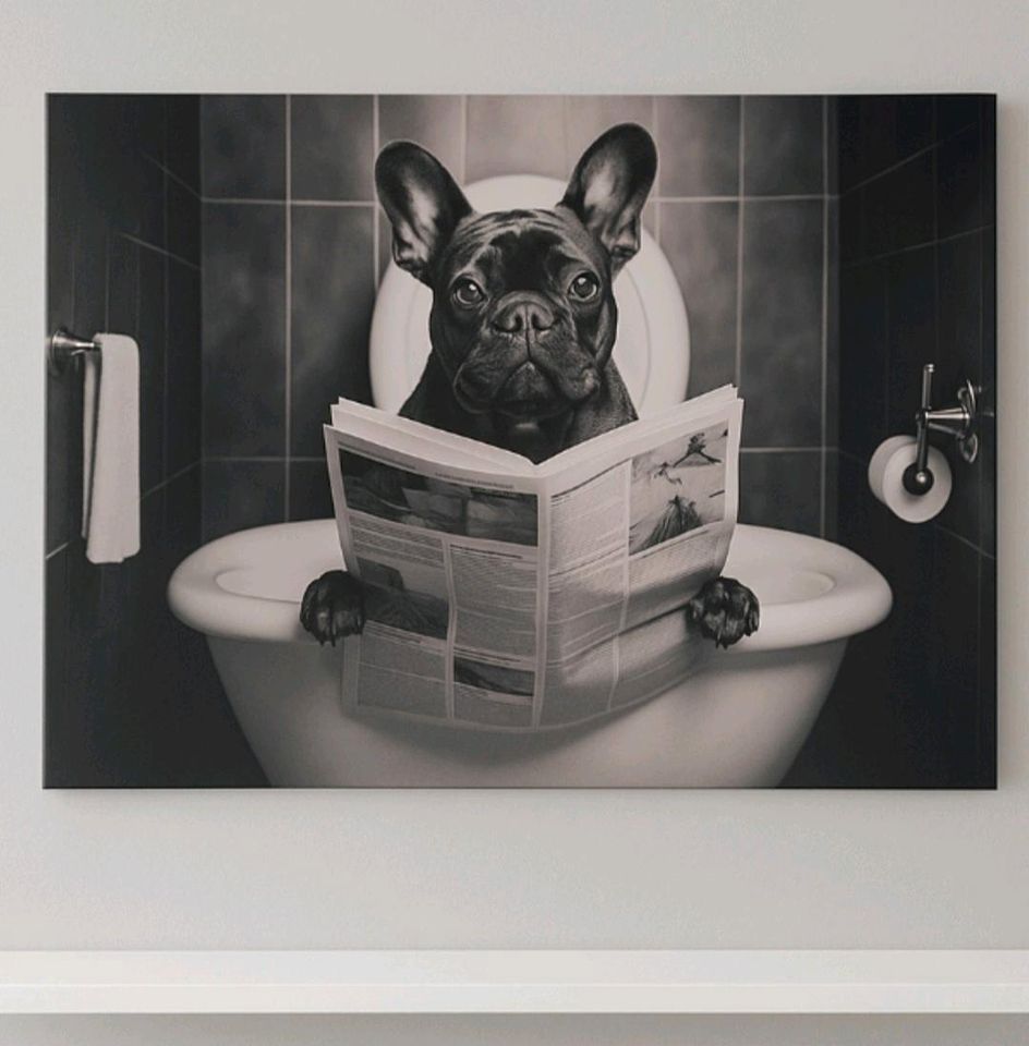 Glasbild Bulldogge Bild Bad schwarz weiß JLine 120 x 80 cm