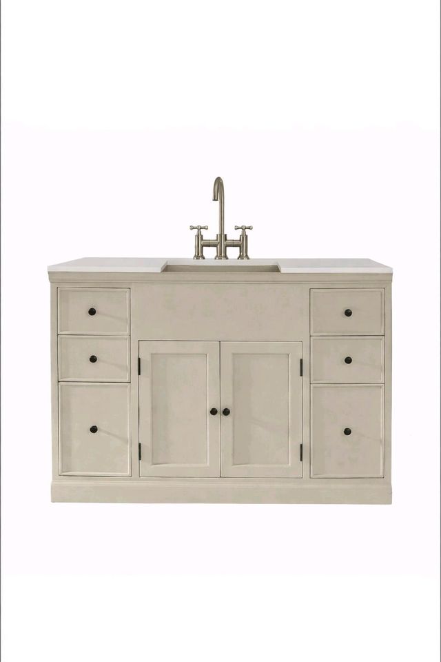 Spülenschrank Orlèvine Mangoholz Steinplatte grau Mirabeau – Bild 2