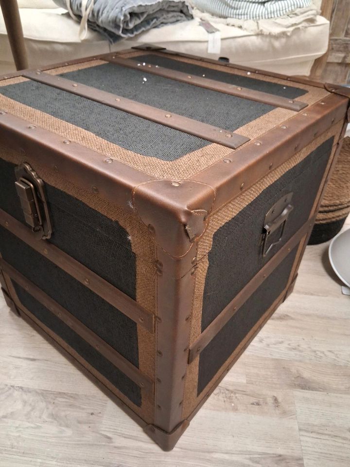 Truhe Fadiran Holz Leinen Leder Seemannskiste Box – Bild 3