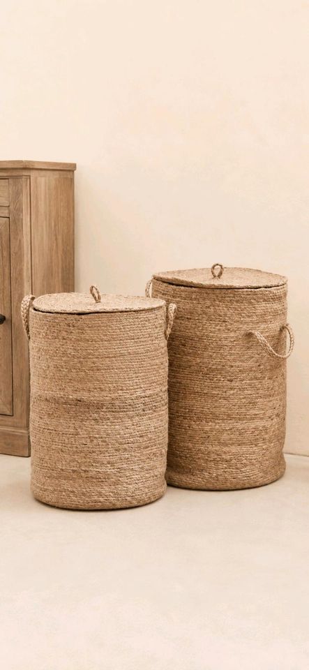 Wäschekorb Kory 2er Set Jute handgeflochten braun