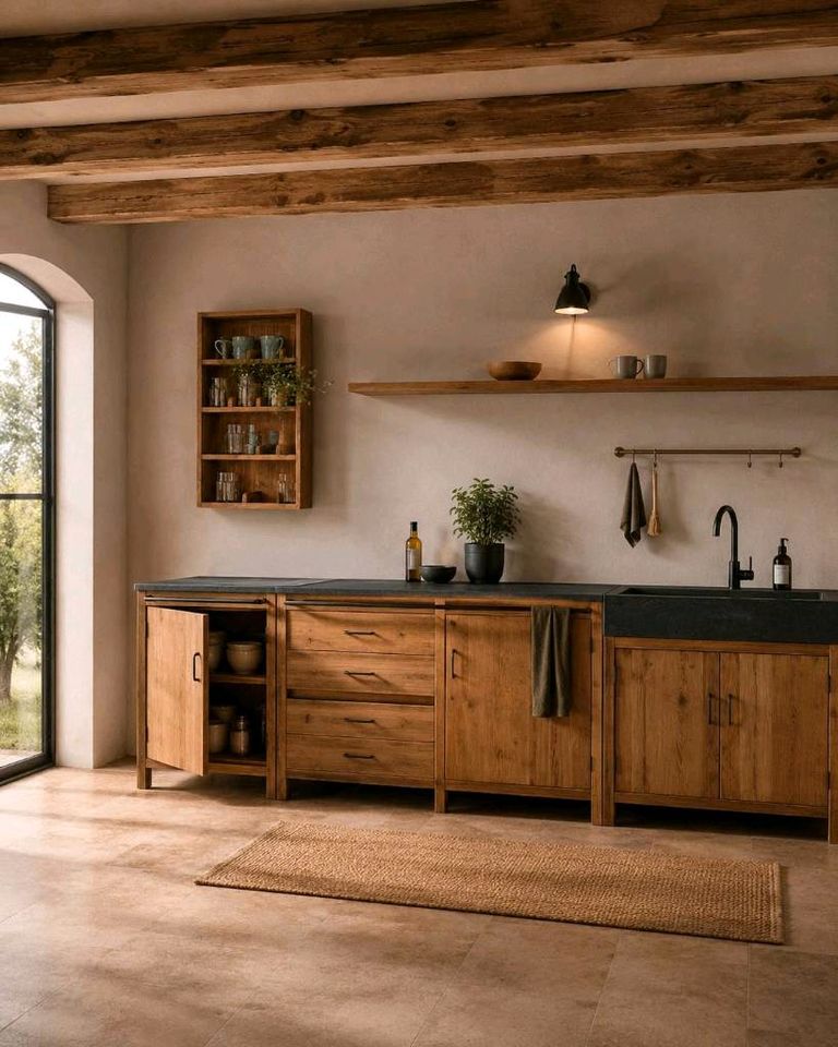 Küche Sunnybrook 4er Landhausstil Spülbecken Stein Tannenholz