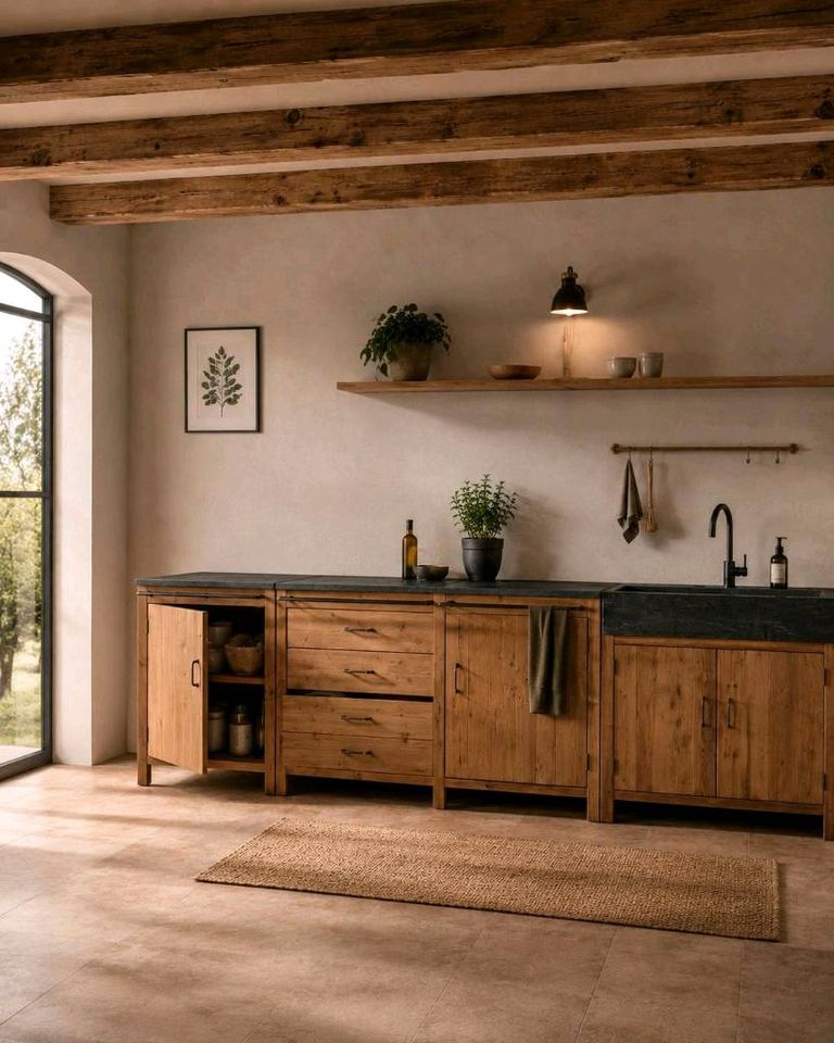 Küche Sunnybrook 4er Landhausstil Spülbecken Stein Tannenholz – Bild 3