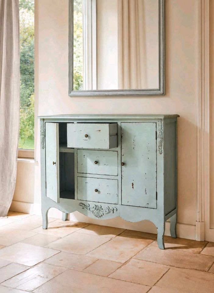Kommode Thalorian antikblau Shabby Chic Tannenholz Mirabeau