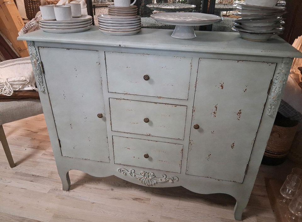 Kommode Thalorian antikblau Shabby Chic Tannenholz Mirabeau – Bild 3