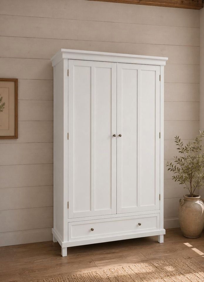 Kleiderschrank Sirevol weiß 2türig Antik-Finish Landhausstil
