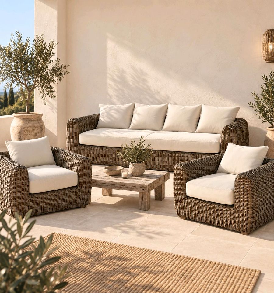 Sitzgruppe Bogdanne outdoor 3 tlg Kunststoff Rattan 3 tlg Lounge