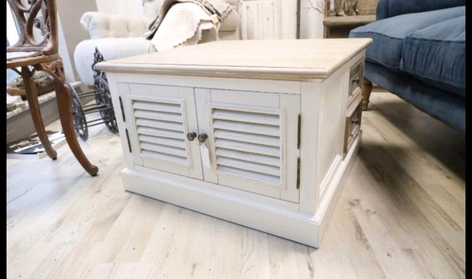 Couchtisch Cloverport Hamptons- Stil antikweiß 70 cm Schubladen