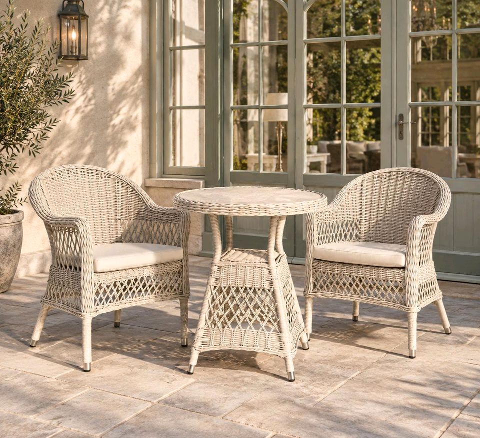 Sitzgruppe Solavine Polyrattan Bistroset Sessel Tisch beige 3 tlg