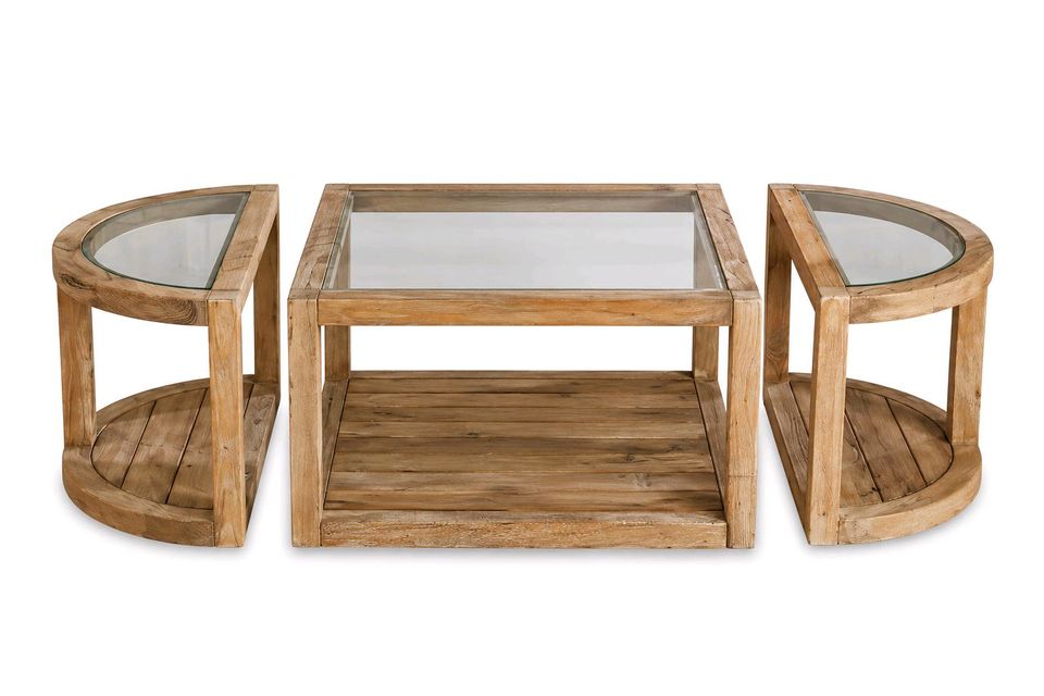 Couchtisch Hyllorian 3 tlg wiederaufbereitetes Kiefernholz – Bild 2