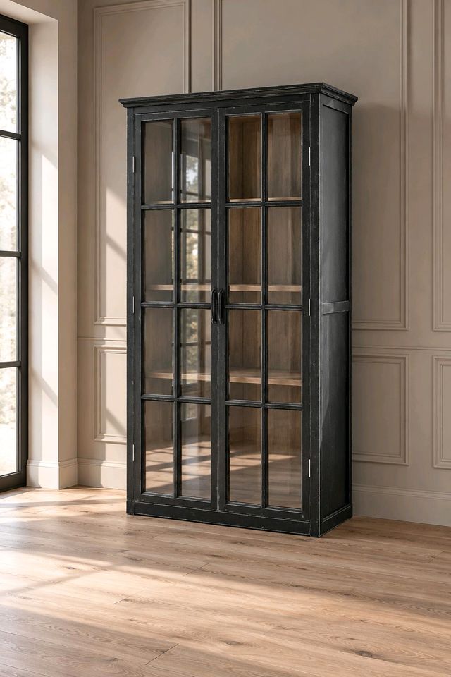 Schrank Keanu antikschwarz Vitrine Shabby Chic Vintage