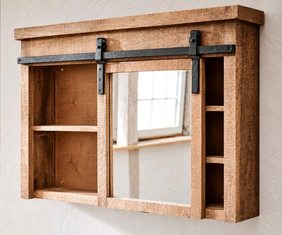 Spiegelschrank Taylors Island Mangoholz Industrialstil Eisen Neu