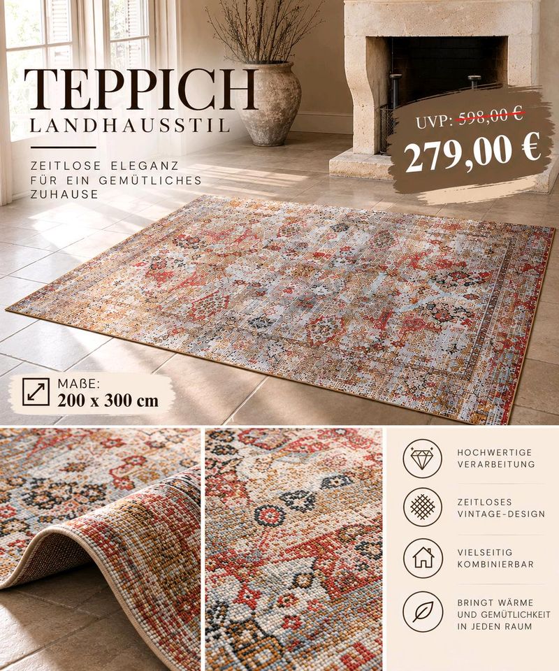 Teppich Trant Orientteppich bunt Vintage 200 x 300 cm Neu